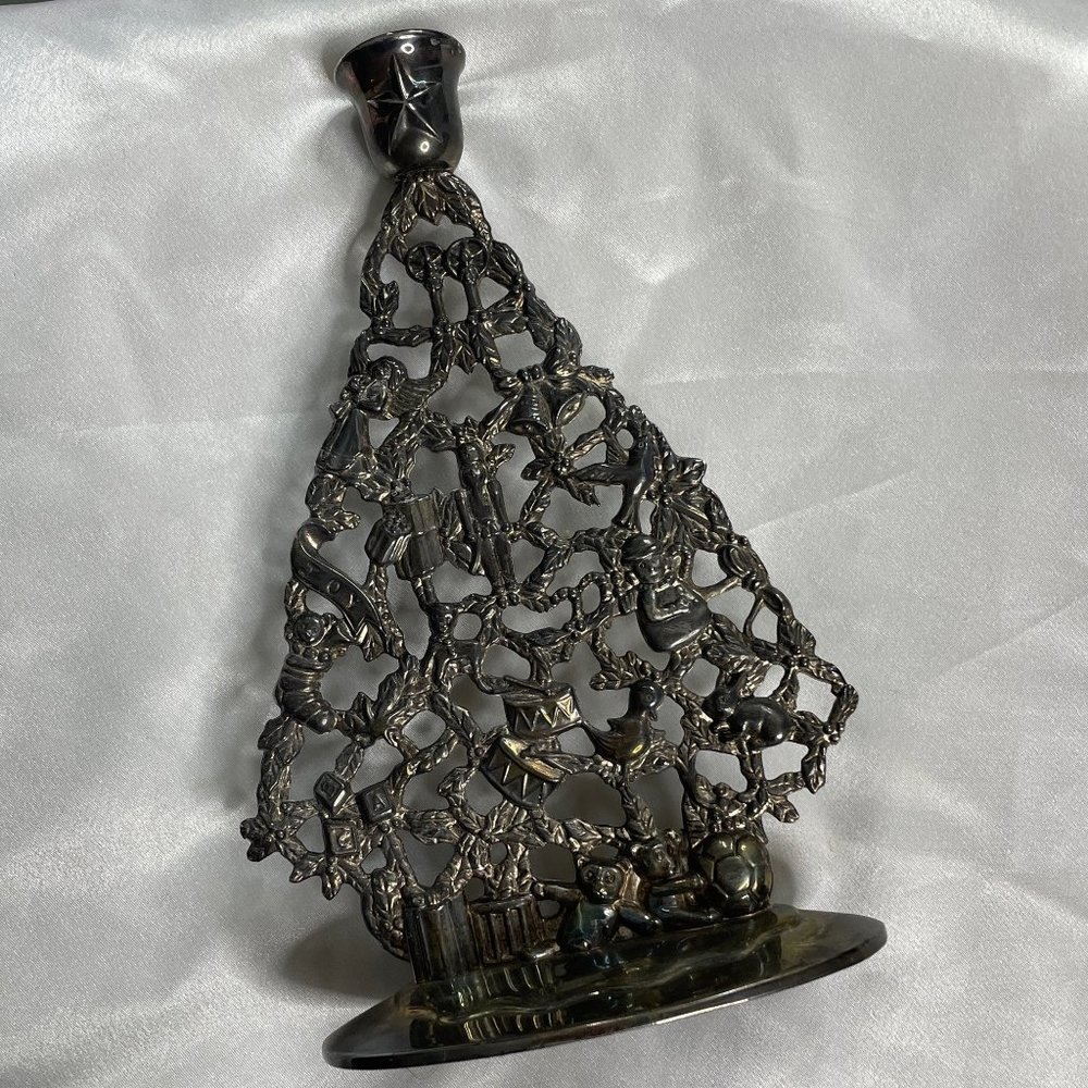 𝅺silver Plate Decorative Christmas Tree Candle Holder 10” High
